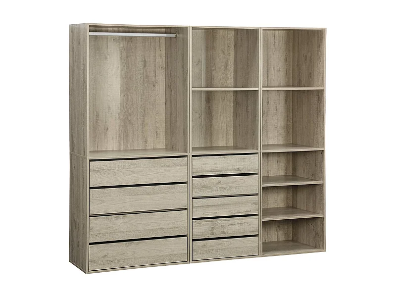 Kit dressing modulable 3 éléments MODULO. naturel. 200 x 45 x 180 cm