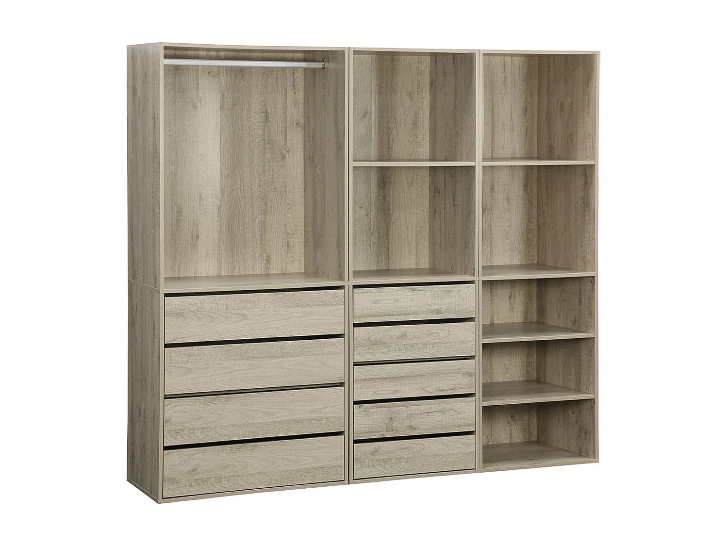 Kit dressing modulable 3 éléments MODULO. naturel. 200 x 45 x 180 cm