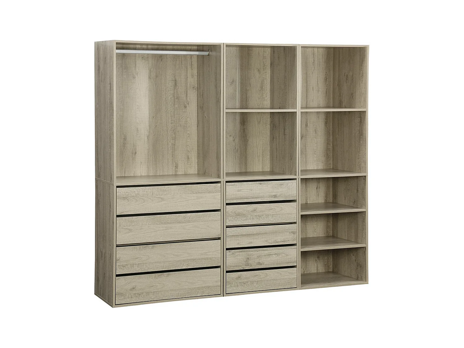 Vestidor módulo de 3 elementos natural