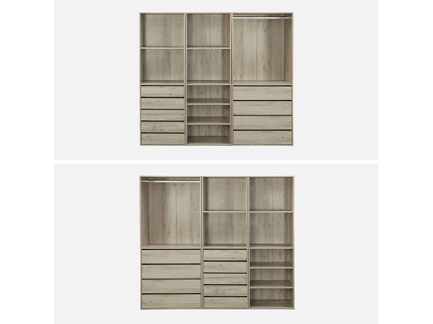 Armadio guardaroba modulare, 3 elementi, marrone naturale