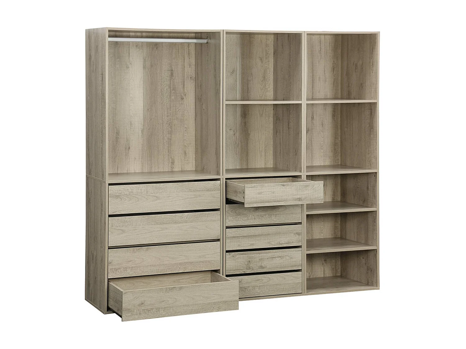 Vestidor módulo de 3 elementos natural