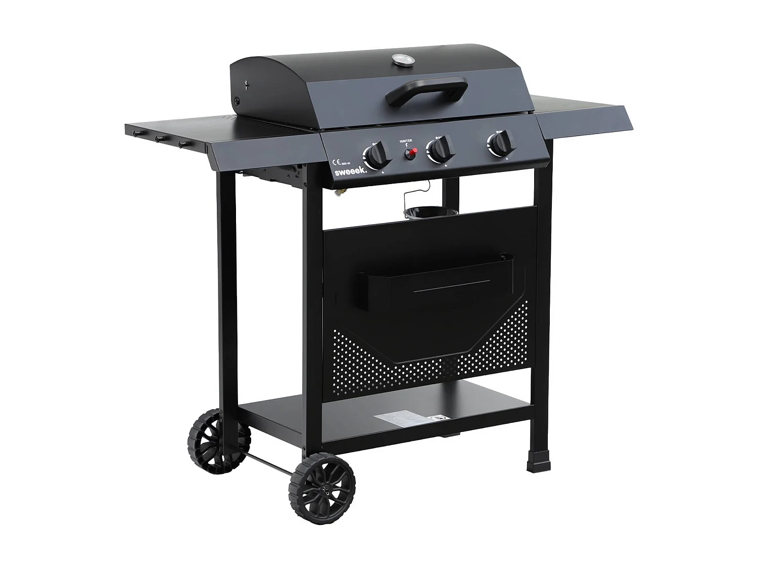 Barbecue au gaz Madeleine noir. 3 brûleurs. cuisine extérieure. L 109.5 x P 59 x H 125cm