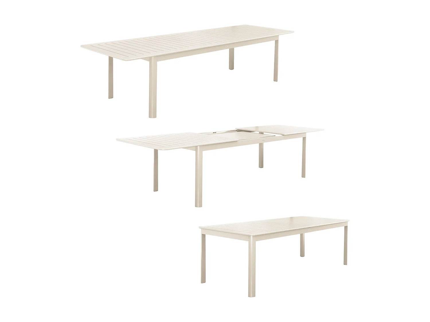 Set tavolo allungabile in alluminio con 8 sedie e 2 poltrone, beige