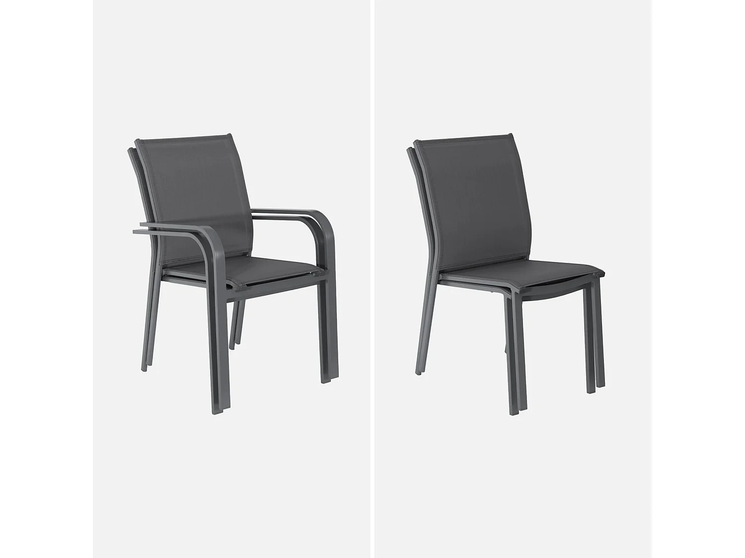 Table de jardin extensible aluminium + 6 assises anthracite. 4 chaises. 2 fauteuils. 6 places. textilène