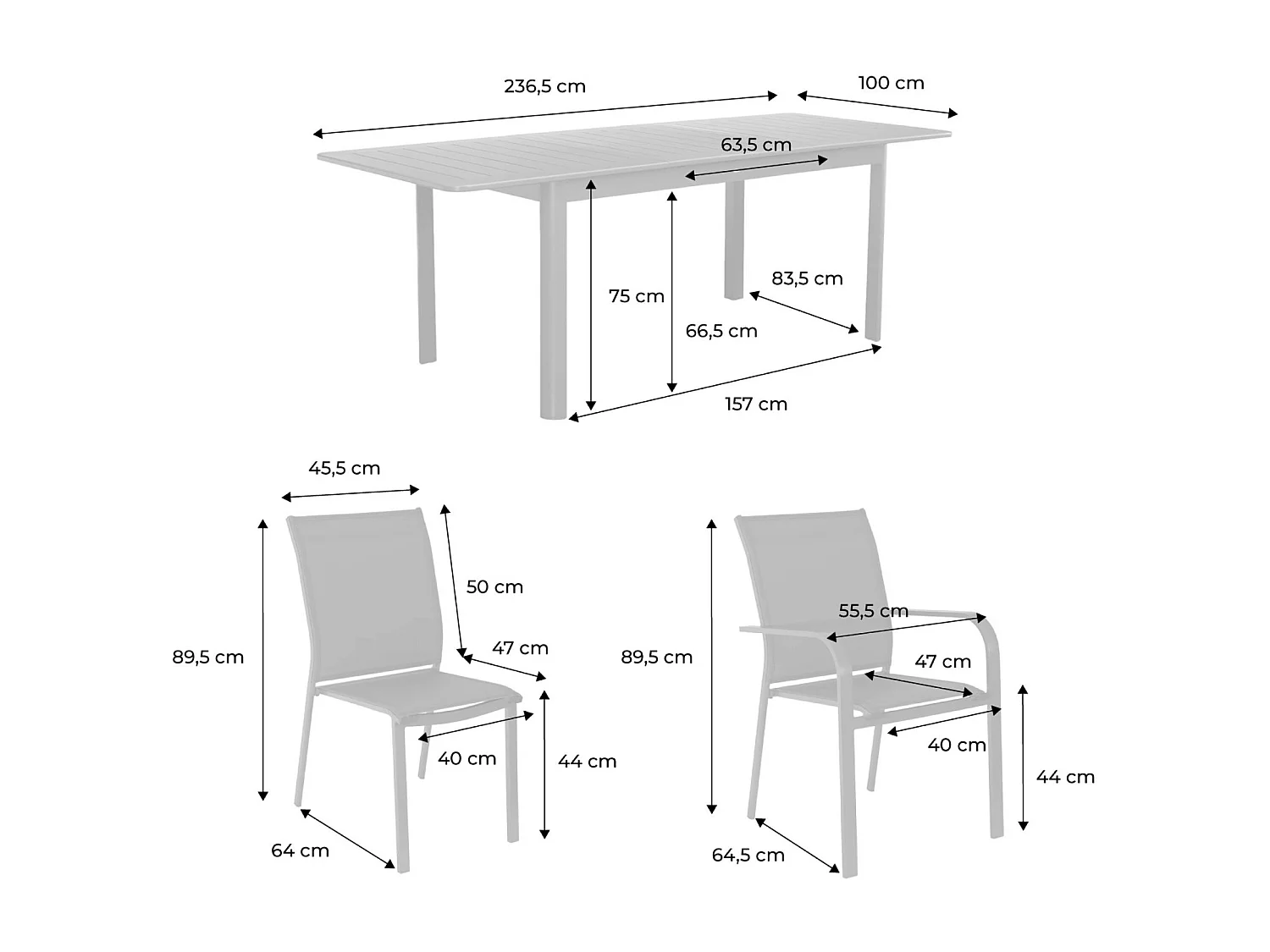 Mesa de jardín extensible de aluminio con 8 sillas beige