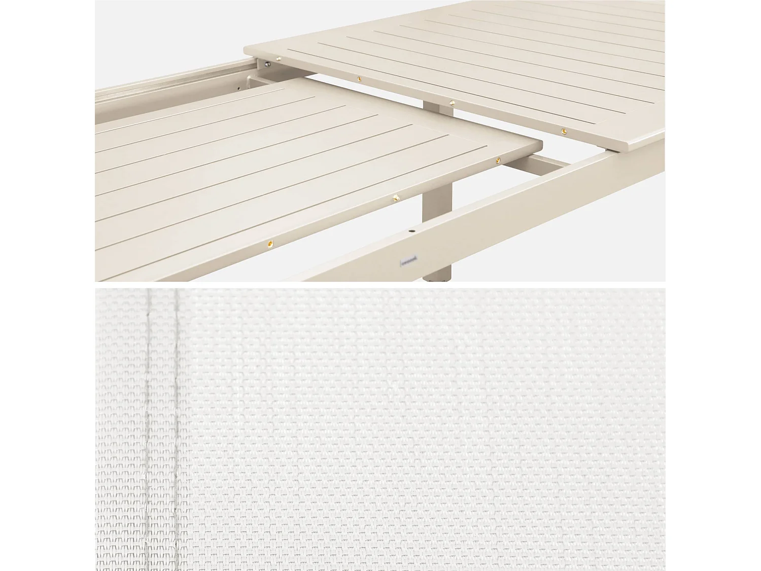Mesa de jardín extensible de aluminio con 8 sillas beige