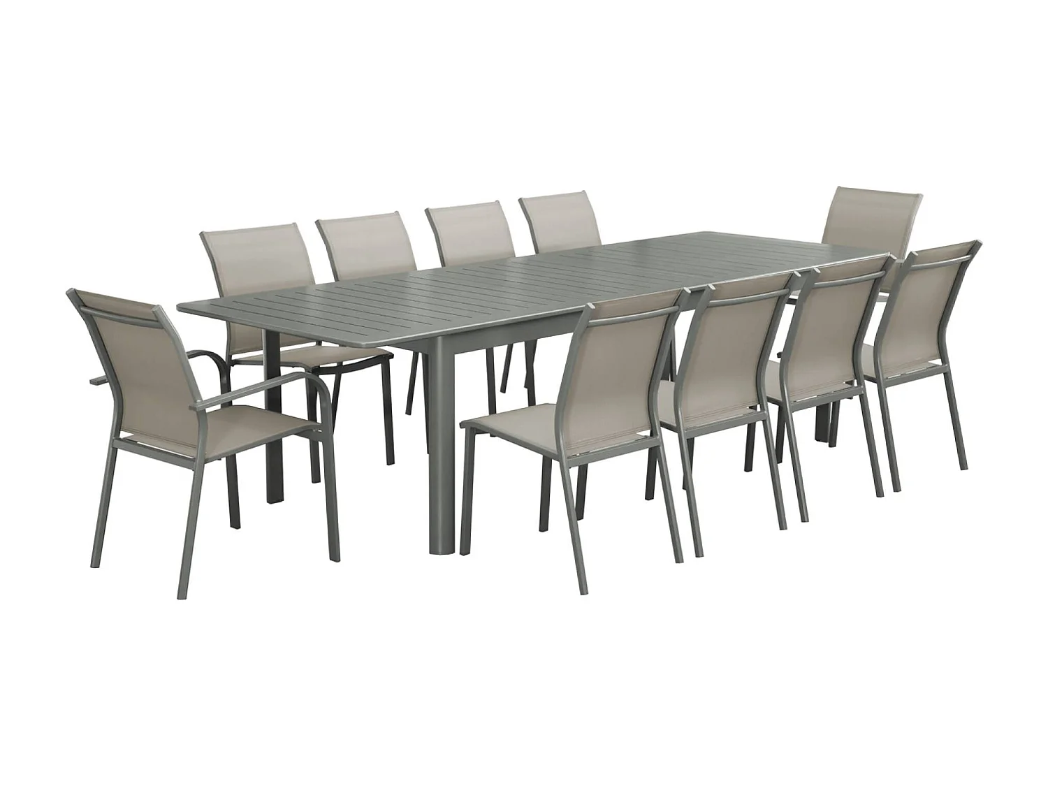 Mesa de jardín extensible de aluminio con 10 sillas verde kaki