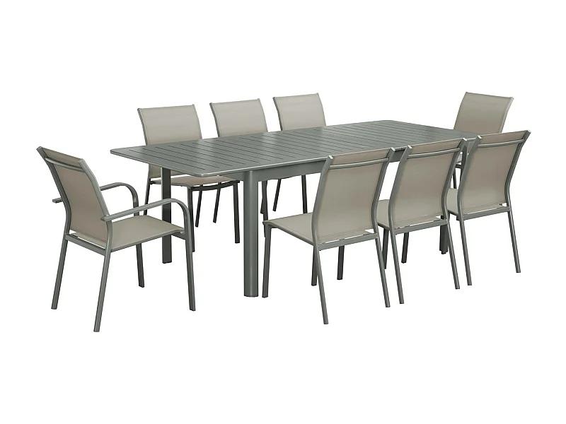 Tavolo da giardino allungabile in alluminio con 6 sedie e 2 poltrone,