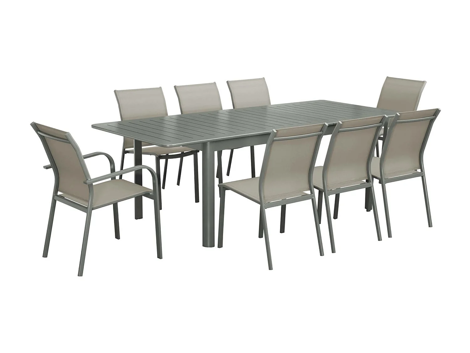 Mesa de jardín extensible de aluminio con 8 sillas verde kaki