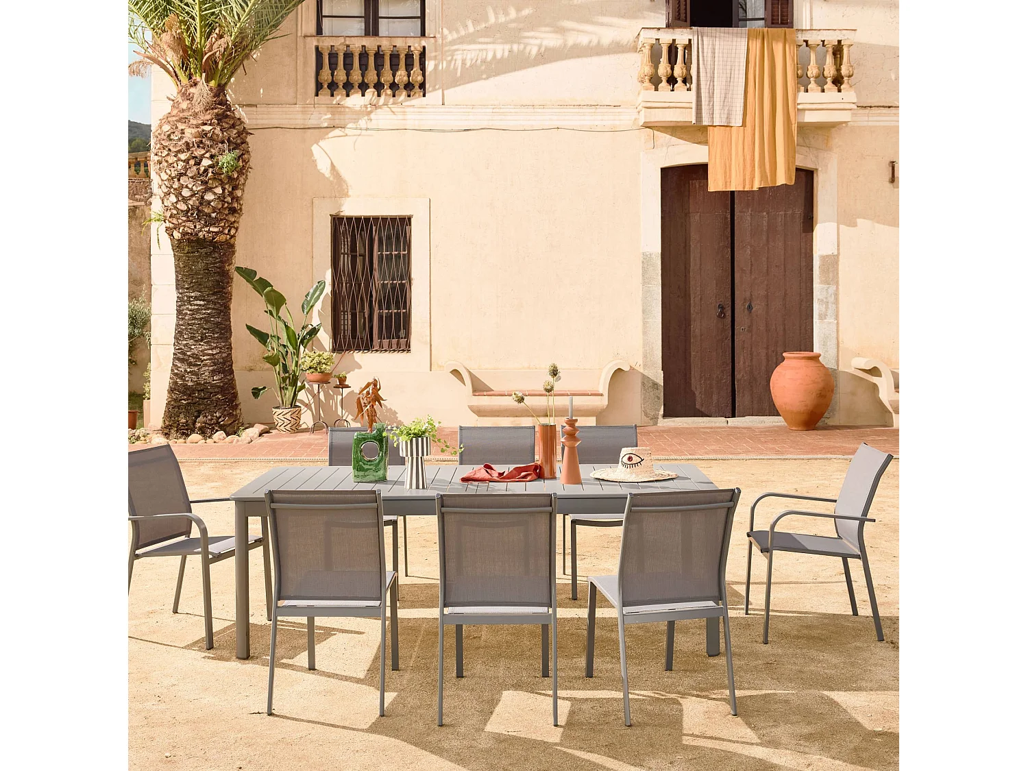 Mesa de jardín extensible de aluminio con 10 sillas antracita