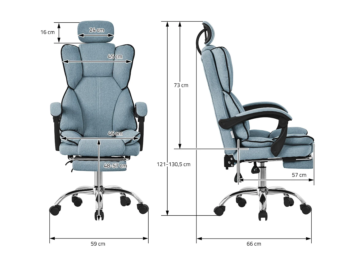 ML-Design Chaise de Bureau Ergonomique, Bleu, Réglable en Hauteur avec Dossier Haut
