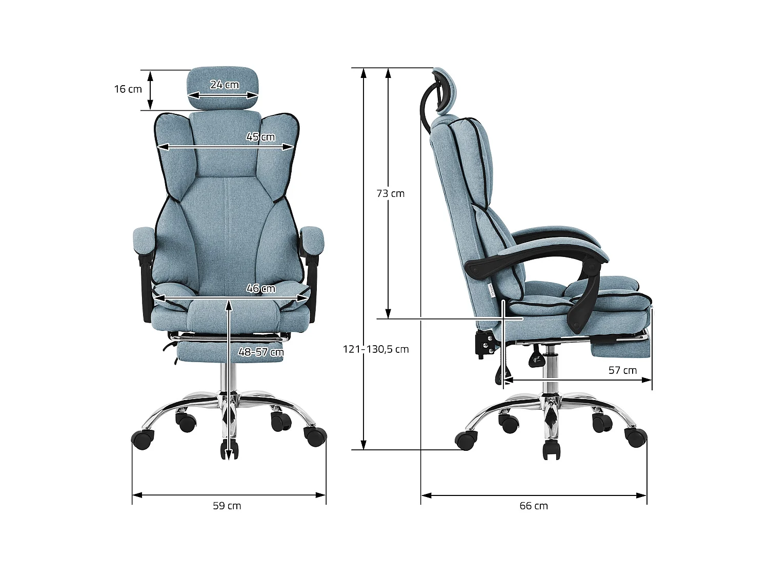 ML-Design Silla de oficina ergonómica, azul, regulable en altura con respaldo alto