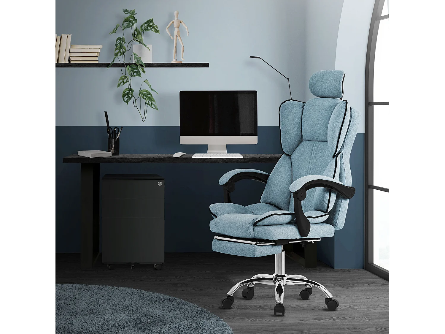 ML-Design Silla de oficina ergonómica, azul, regulable en altura con respaldo alto