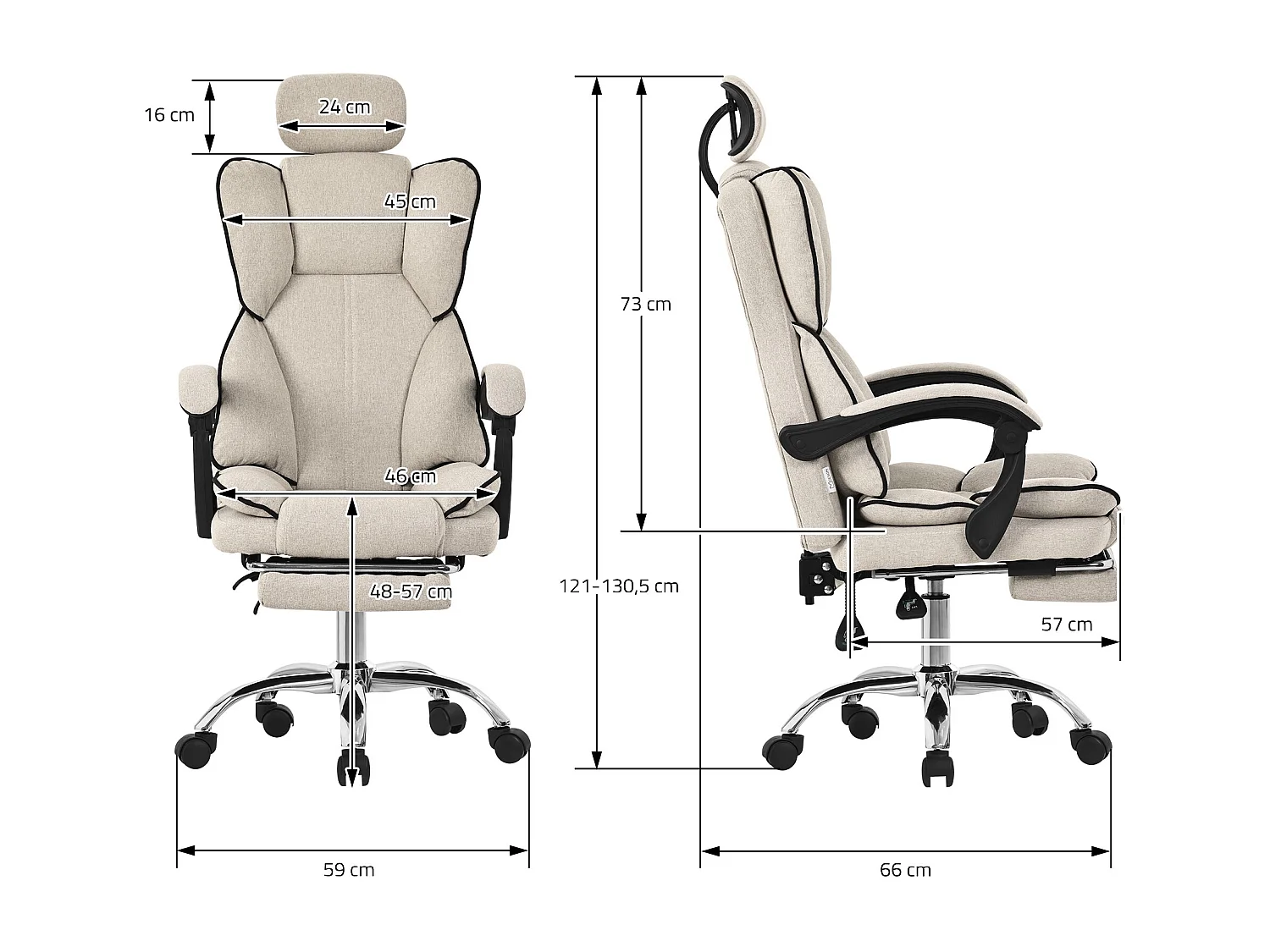 ML-Design Chaise de Bureau Ergonomique, Beige, Réglable en Hauteur avec Dossier Haut