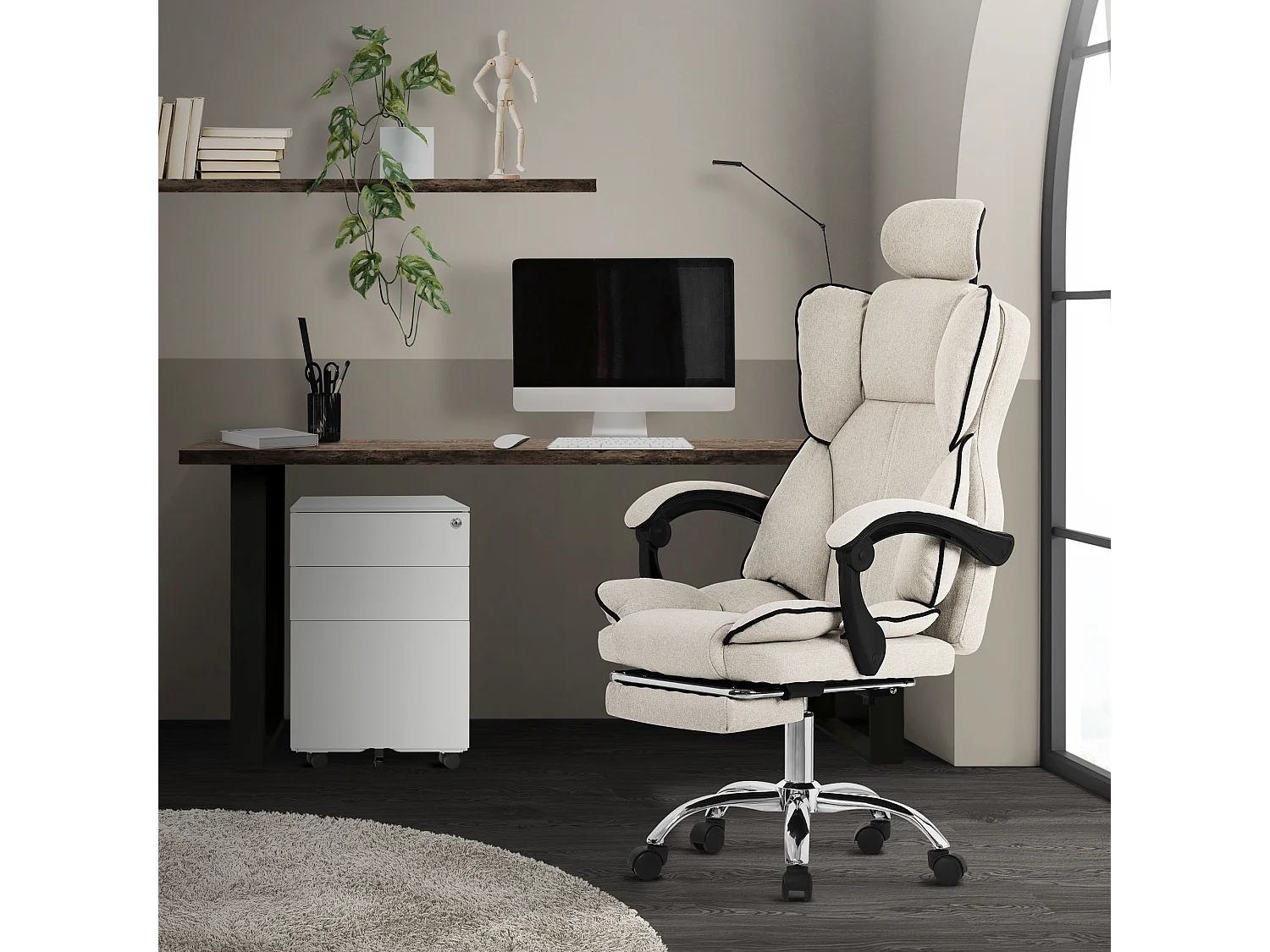 ML-Design Chaise de Bureau Ergonomique, Beige, Réglable en Hauteur avec Dossier Haut