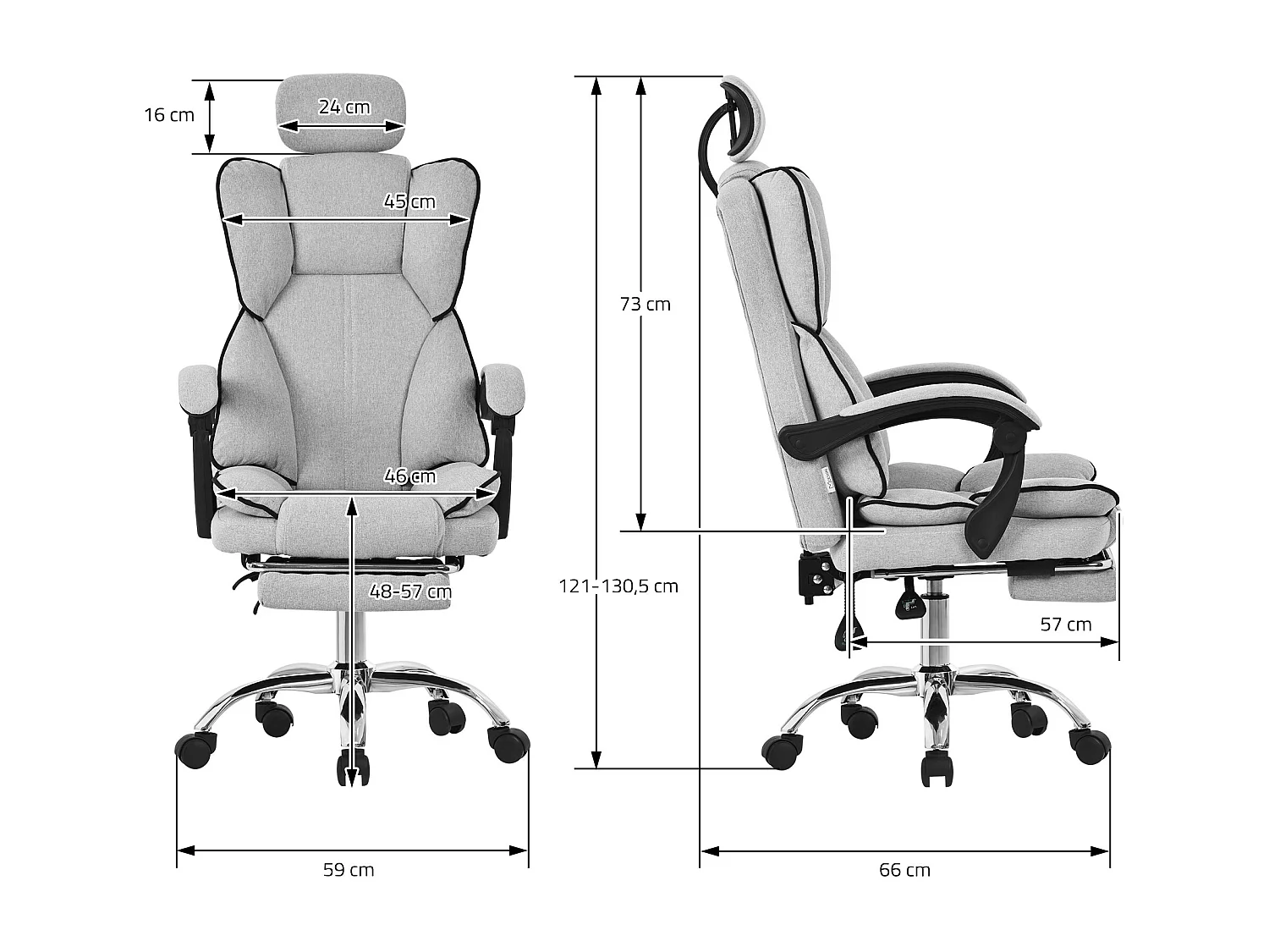 ML-Design Silla de oficina ergonómica, gris claro, regulable en altura con respaldo alto