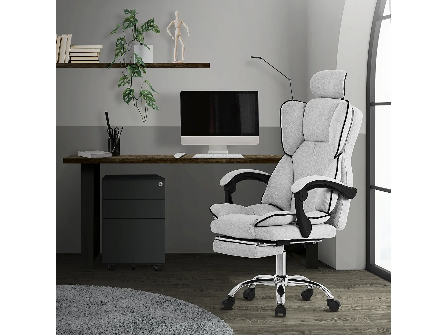 ML-Design Silla de oficina ergonómica, gris claro, regulable en altura con respaldo alto