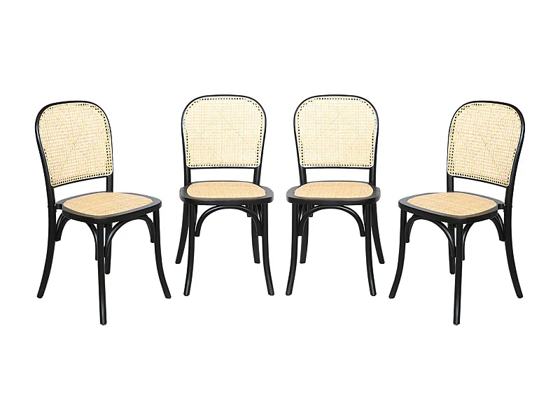 Set di 4 sedie in legno e rattan vintage , nero