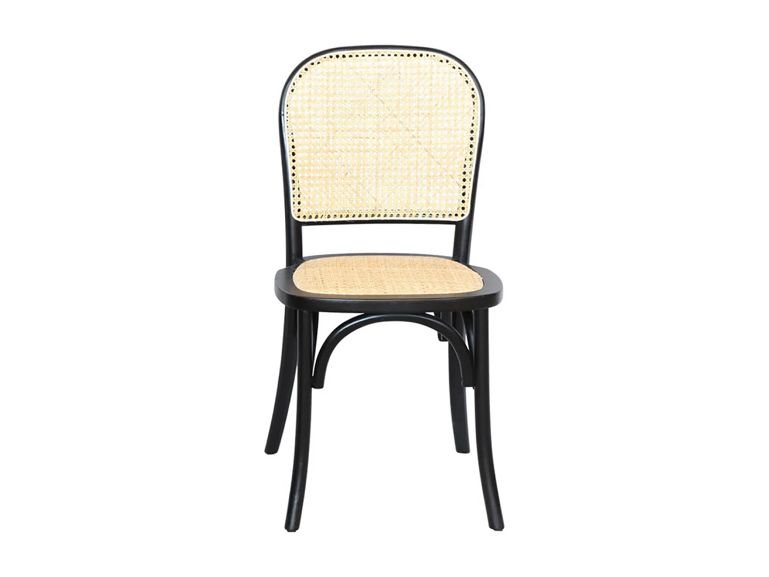 Lot de 4 chaises vintage en bois d'hévéa avec assise et dossier en rotin. coloris noir. L 44.5 x P 48 x H 89.5cm