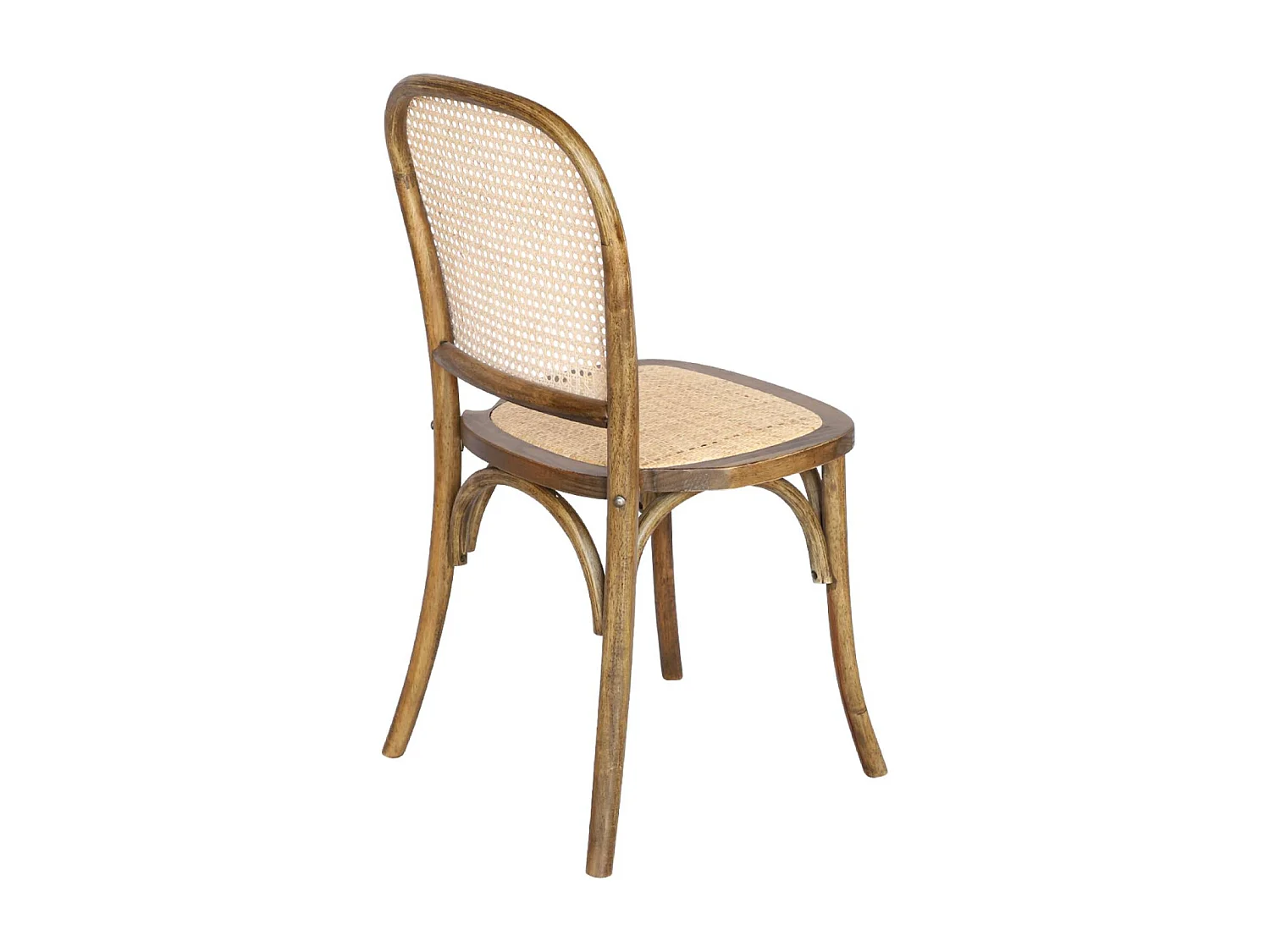 Lot de 4 chaises vintage en bois avec assise et dossier en rotin. coloris marron vieilli. L 44.5 x P 48 x H 89.5cm