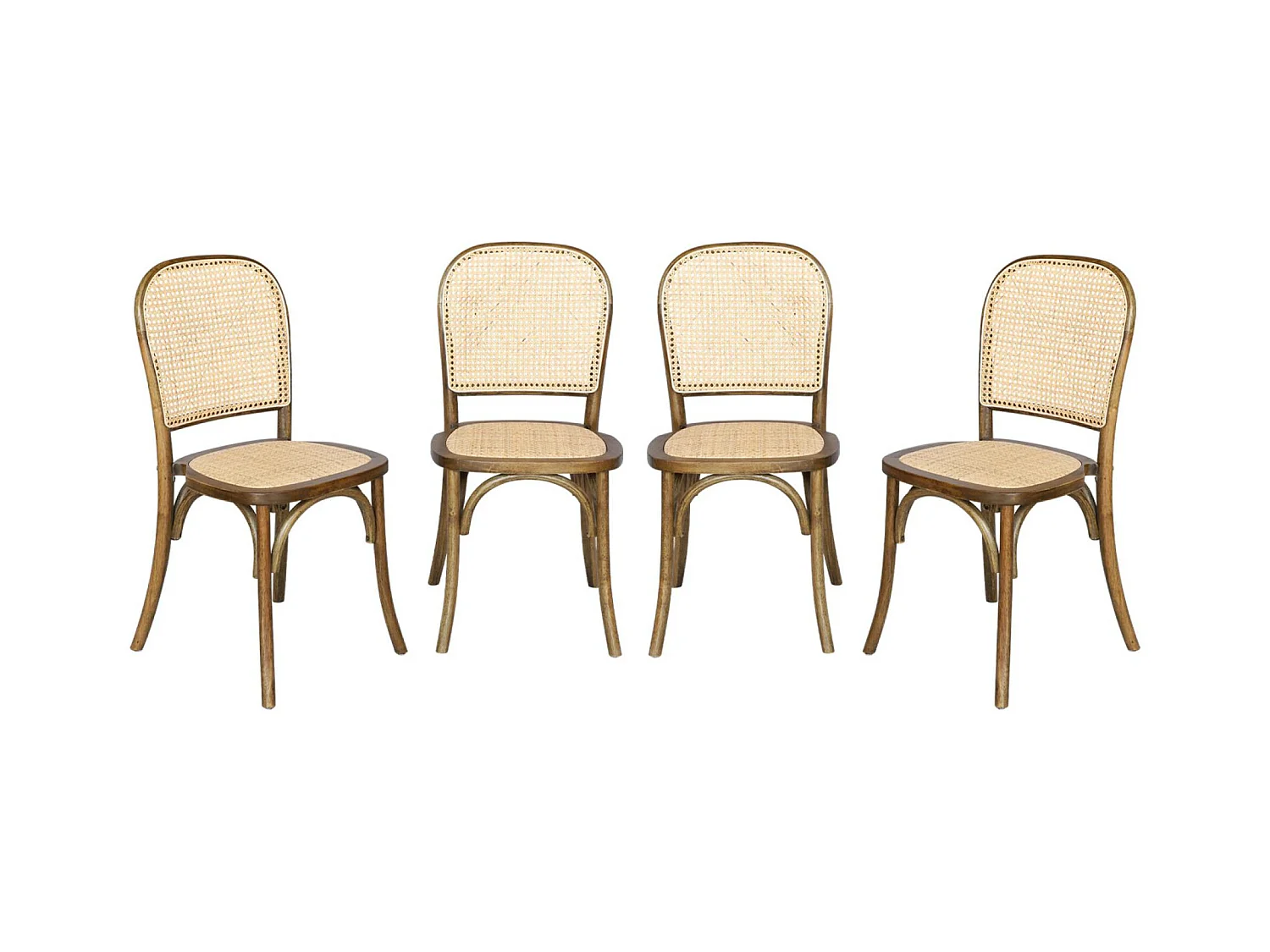 Sillas de madera y ratán vintage, set de 4 marrón viejo