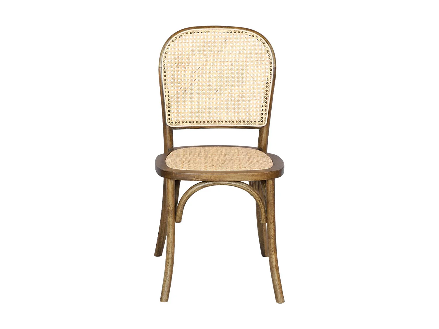 Lot de 4 chaises vintage en bois avec assise et dossier en rotin. coloris marron vieilli. L 44.5 x P 48 x H 89.5cm