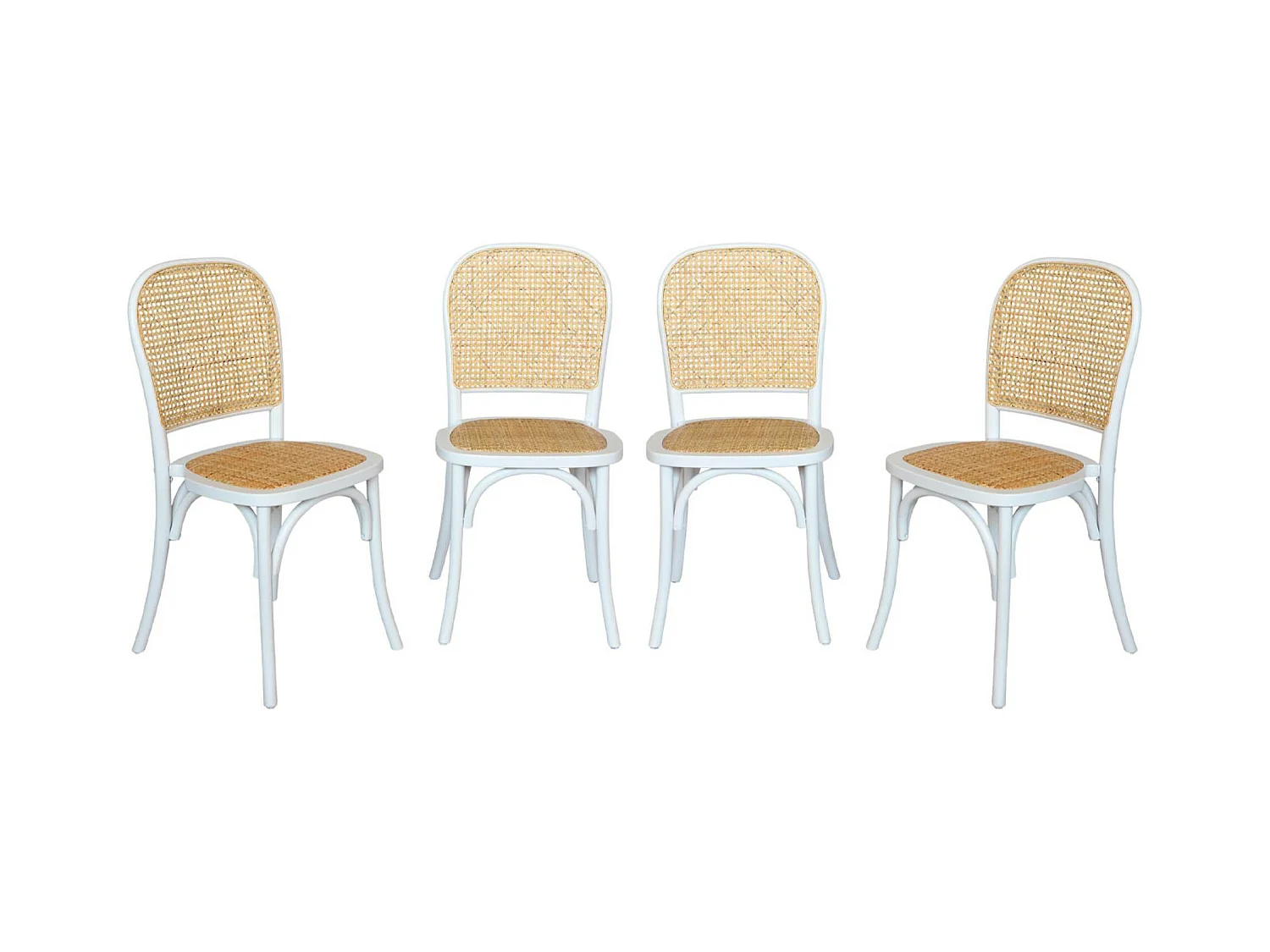 Sillas de madera y ratán vintage, set de 4 blanco