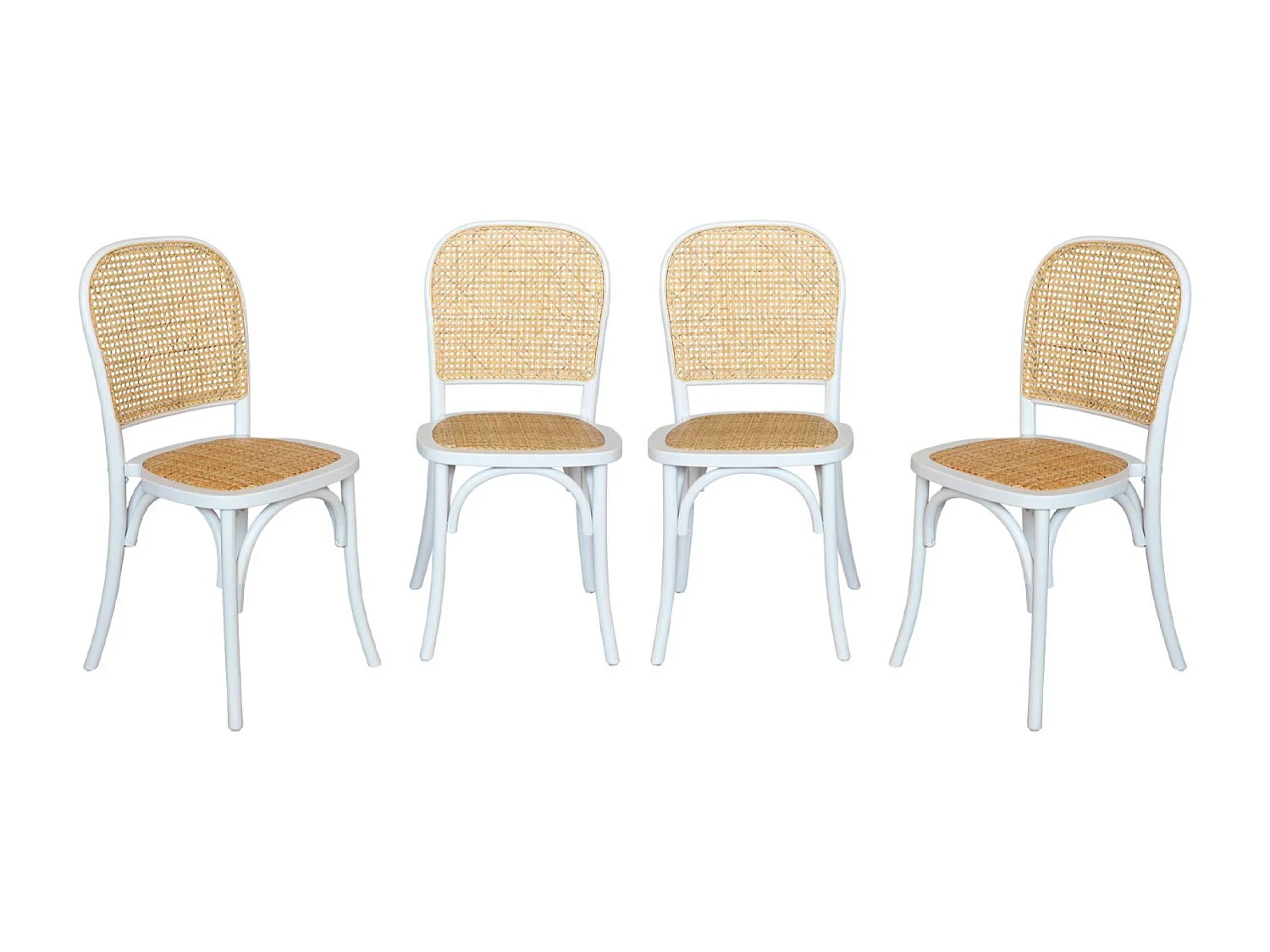 Set di 4 sedie in legno e rattan vintage , bianco