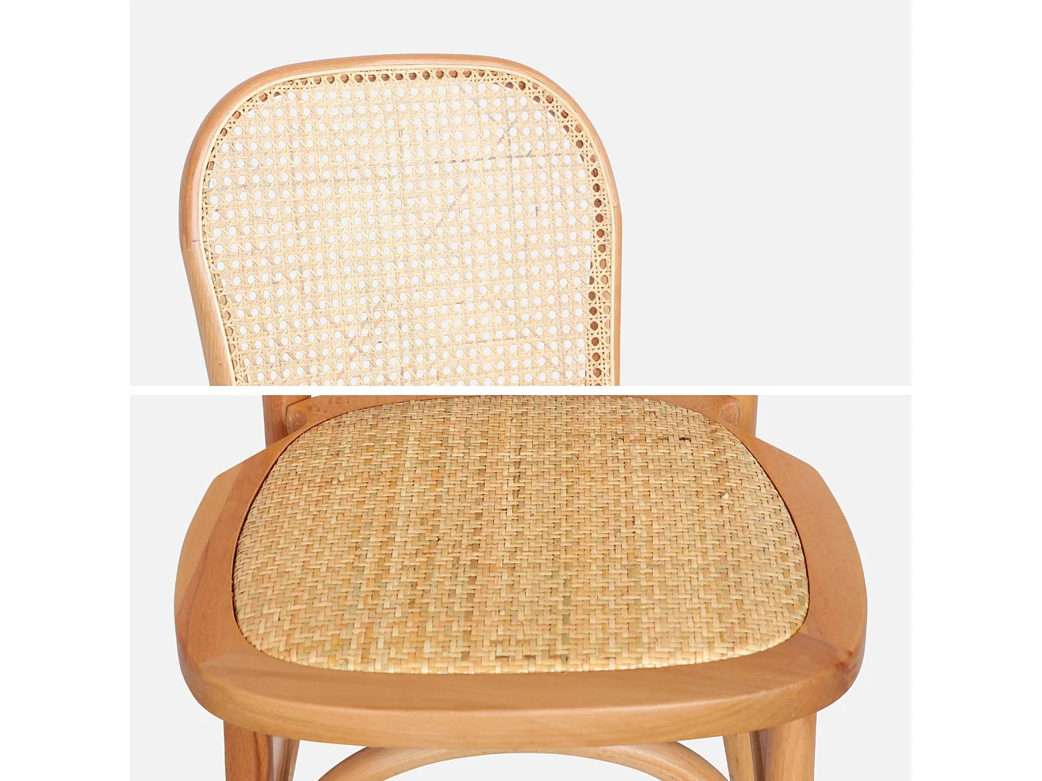 Set di 4 sedie in legno e rattan vintage , marrone naturale