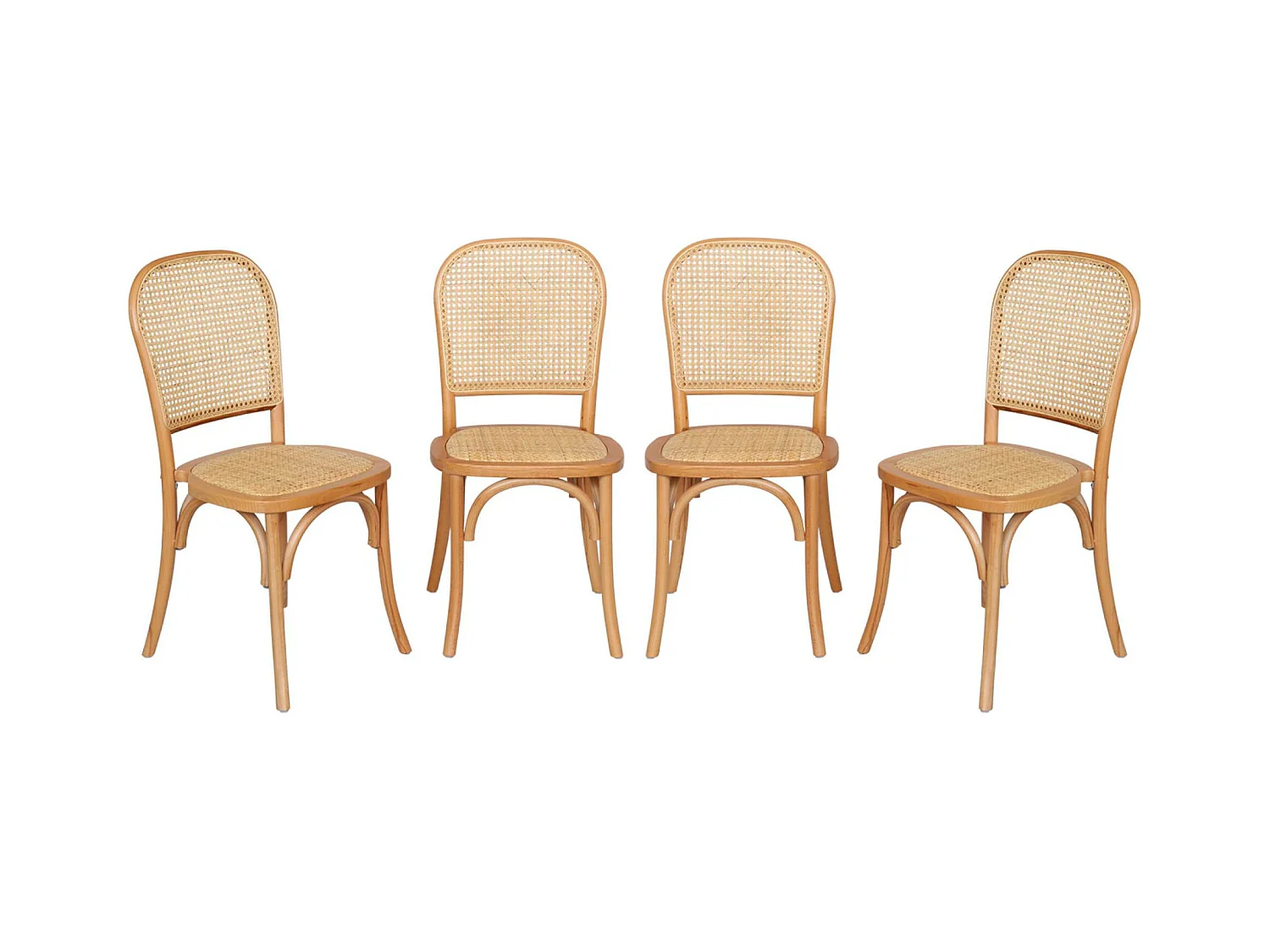 Sillas de madera y ratán vintage, set de 4 natural