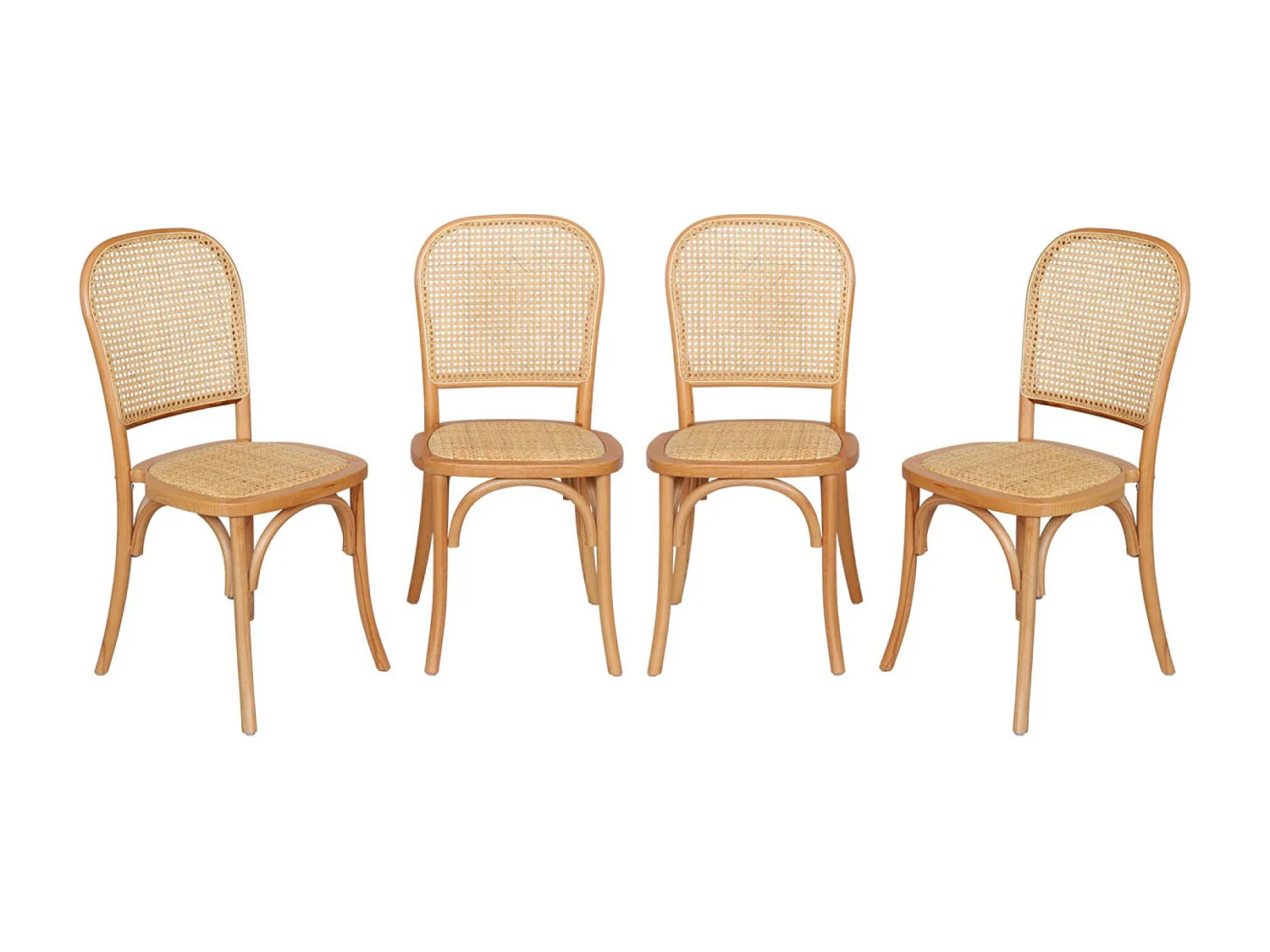 Set di 4 sedie in legno e rattan vintage , marrone naturale