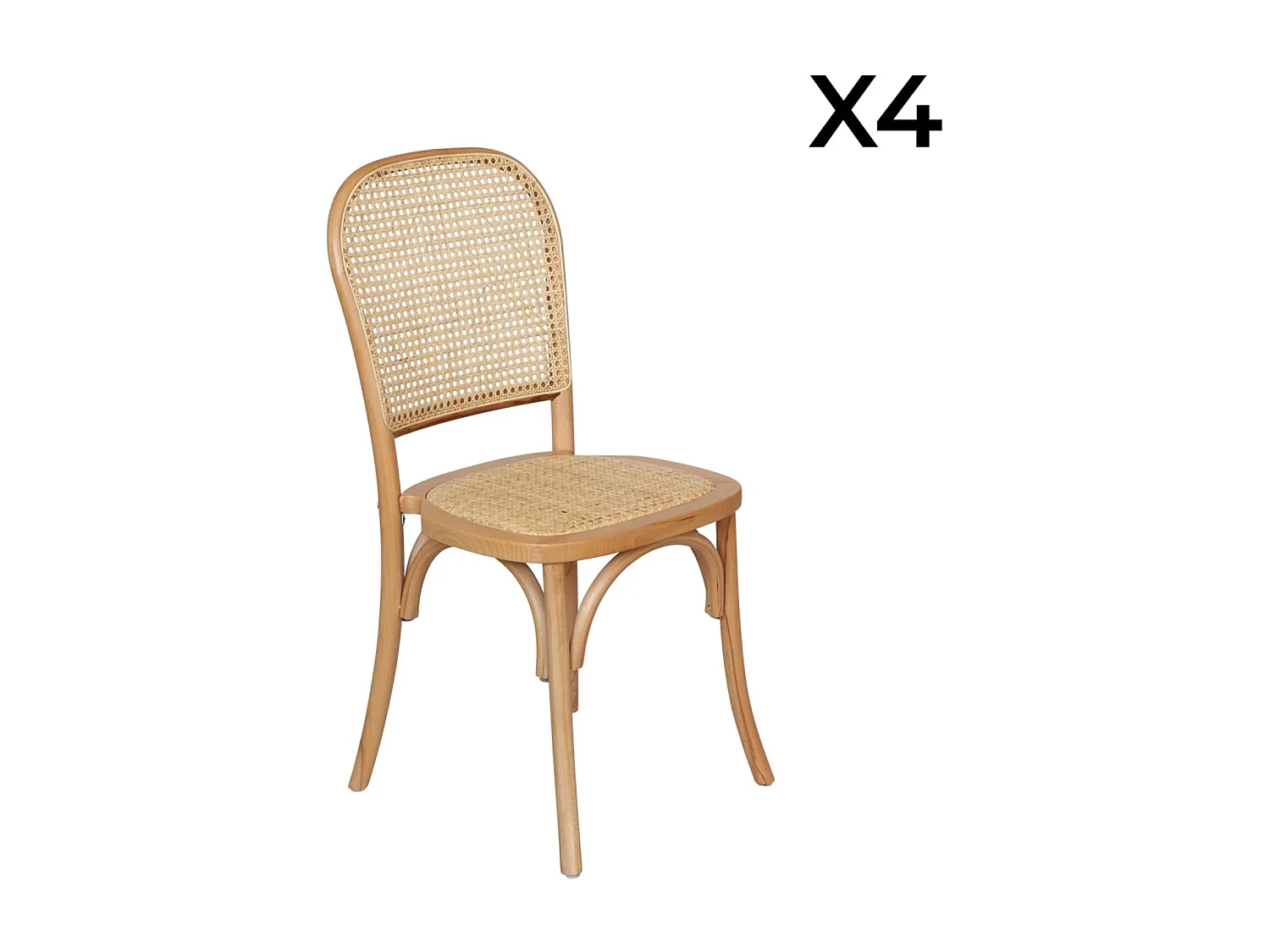 Set di 4 sedie in legno e rattan vintage , marrone naturale