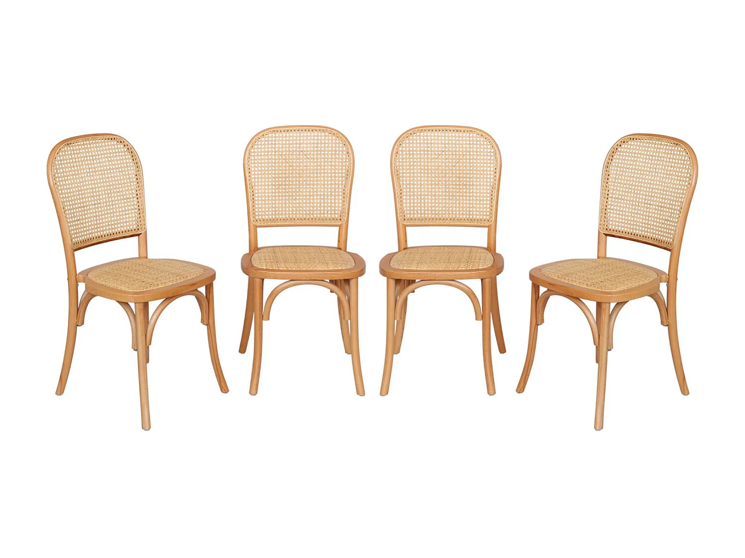 Sillas de madera y ratán vintage, set de 4 natural