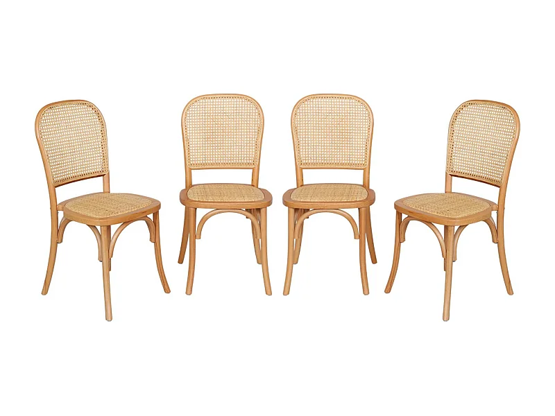 Set di 4 sedie in legno e rattan vintage , marrone naturale
