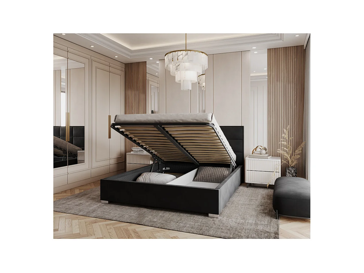 Lit coffre APOLLO 140 x 190 cm avec sommier à lattes relevable Noir