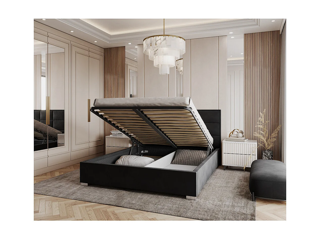 Lit coffre APOLLO 140 x 190 cm avec sommier à lattes relevable Noir