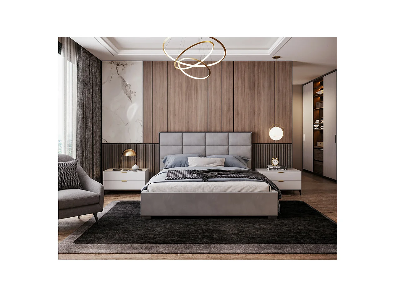 Lit coffre APOLLO 140 x 190 cm avec sommier à lattes relevable Gris Clair