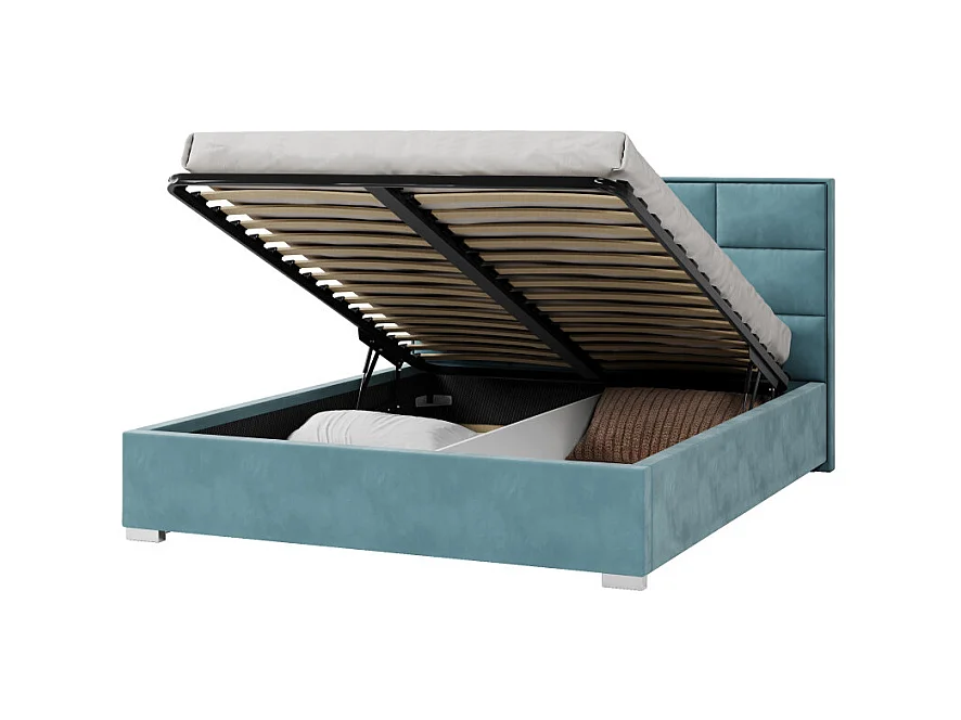 Lit coffre APOLLO 160 x 200 cm avec sommier à lattes relevable Azur