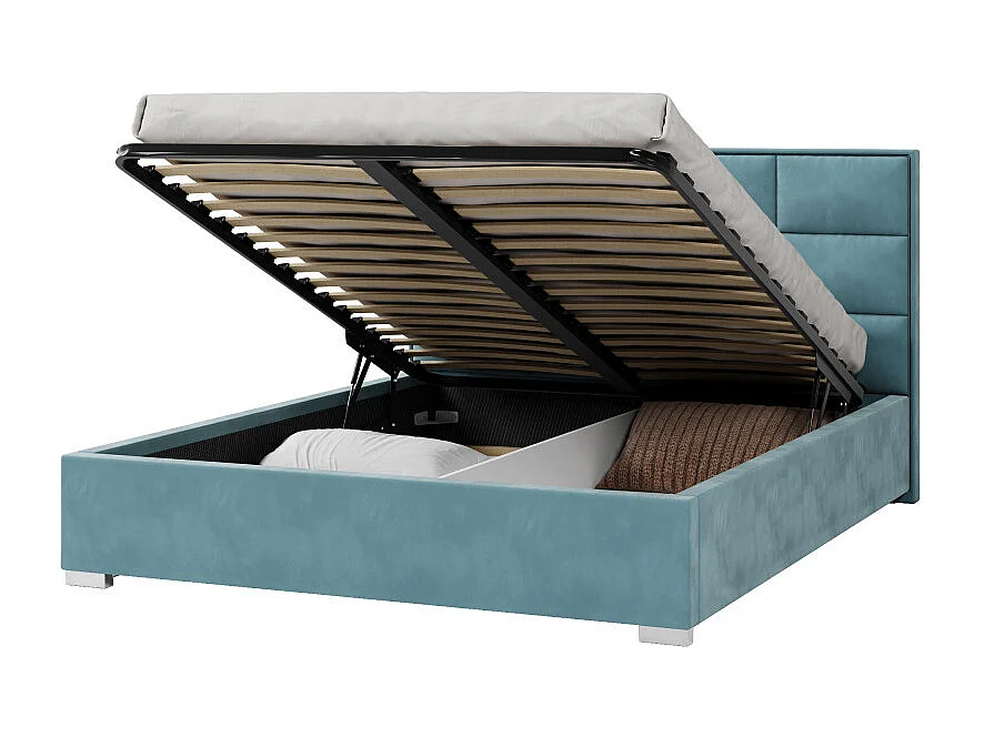 Lit coffre APOLLO 160 x 200 cm avec sommier à lattes relevable Azur