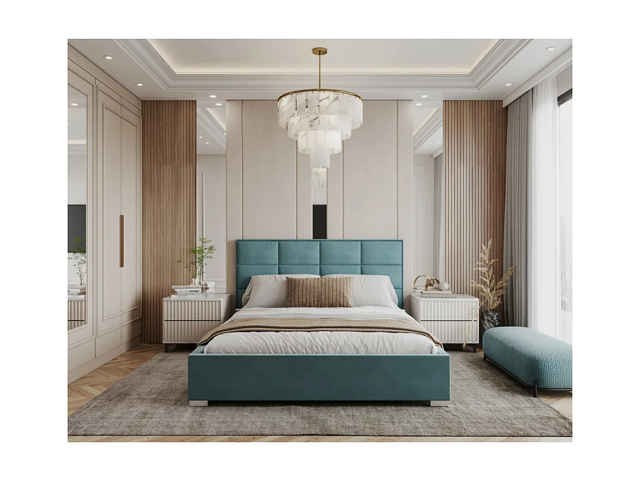 Lit coffre APOLLO 140 x 190 cm avec sommier à lattes relevable Azur