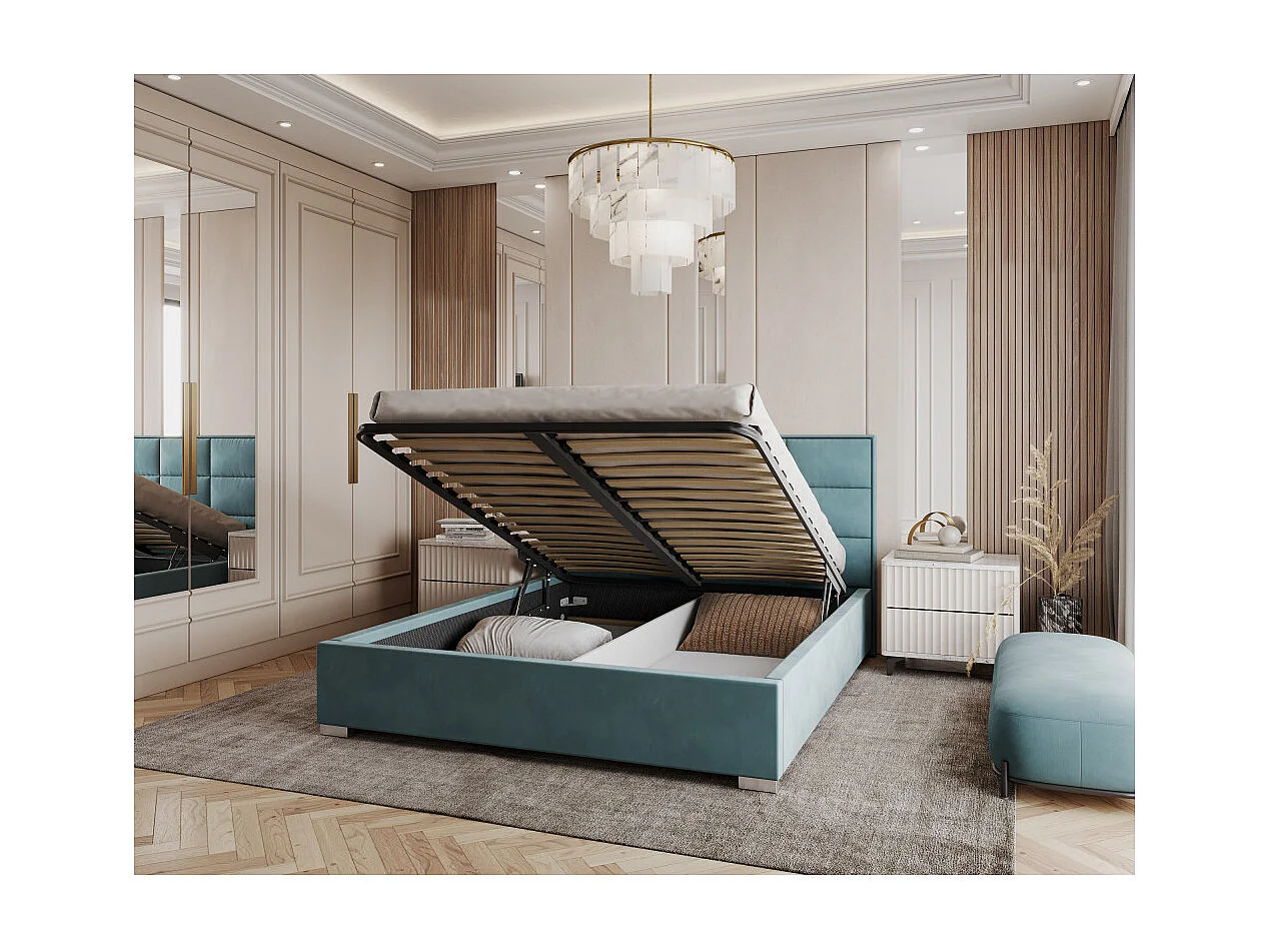 Lit coffre APOLLO 140 x 190 cm avec sommier à lattes relevable Azur