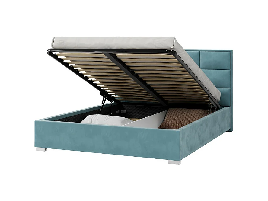 Lit coffre APOLLO 140 x 190 cm avec sommier à lattes relevable Azur