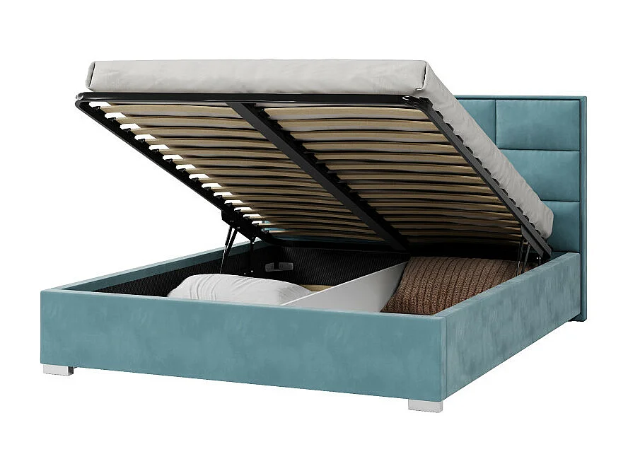 Lit coffre APOLLO 140 x 190 cm avec sommier à lattes relevable Azur