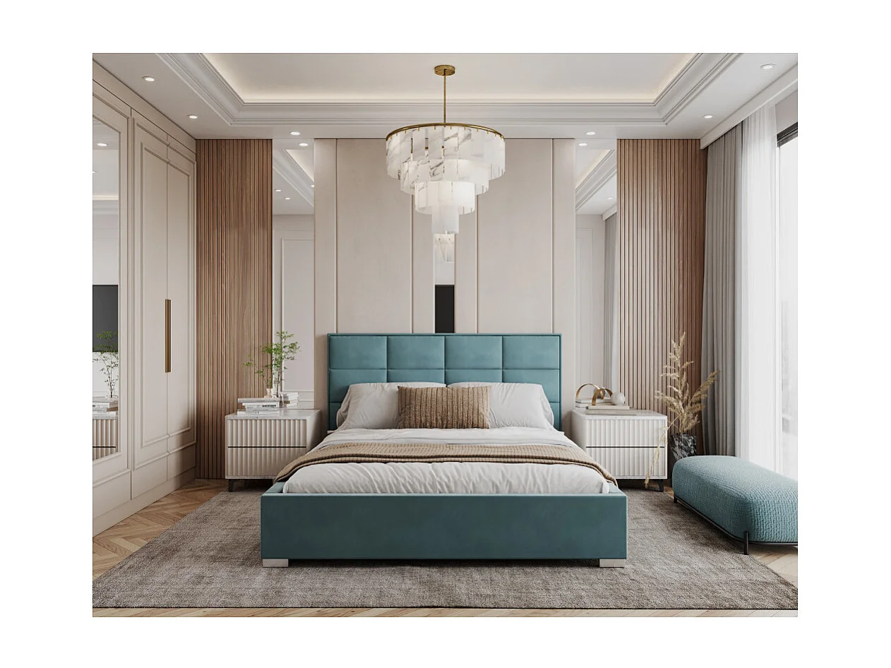 Lit coffre APOLLO 140 x 200 cm avec sommier à lattes relevable Azur