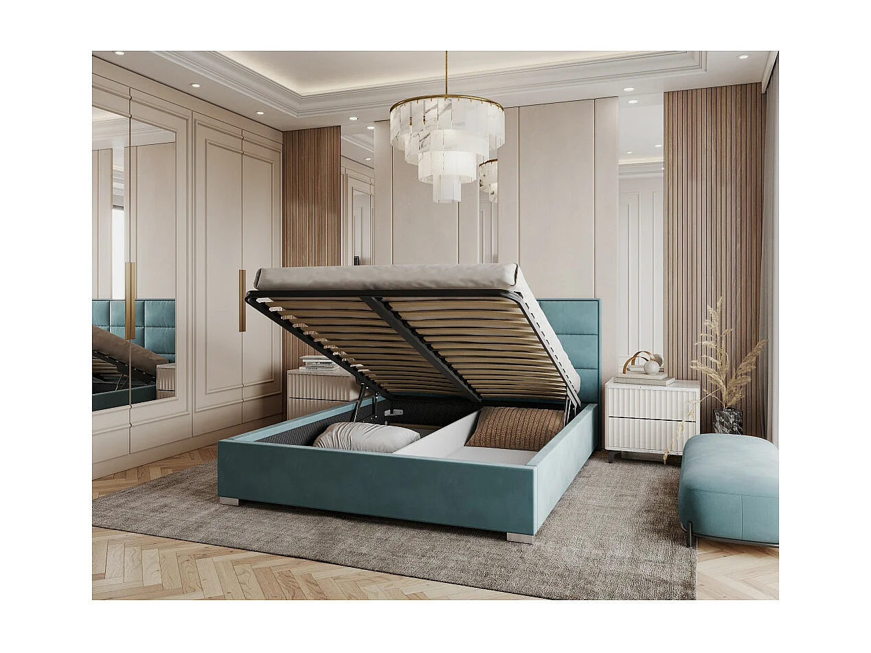 Lit coffre APOLLO 140 x 200 cm avec sommier à lattes relevable Azur