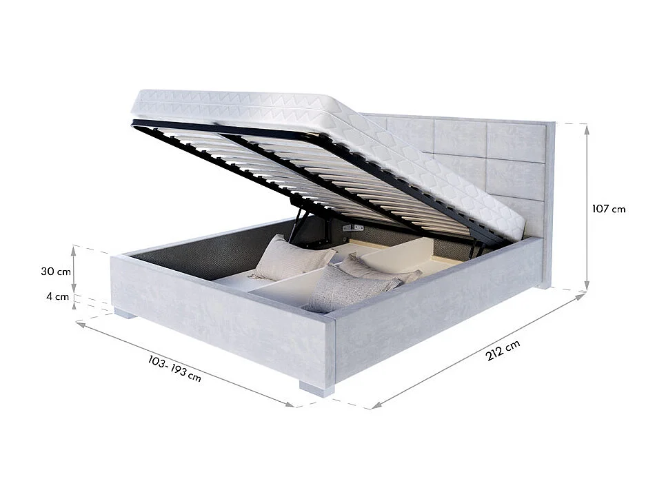 Lit coffre APOLLO 140 x 190 cm avec sommier à lattes relevable Crème