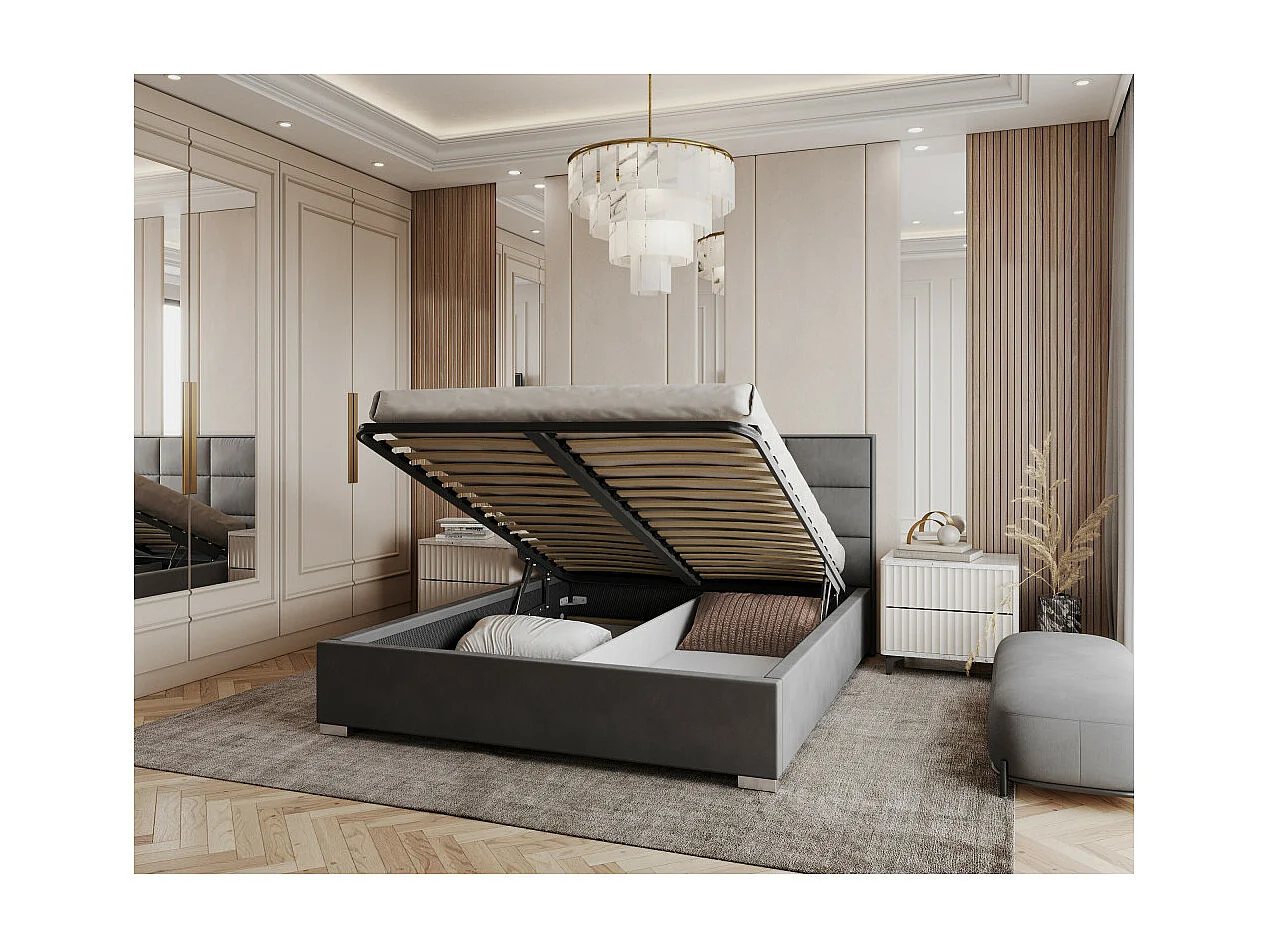 Lit coffre APOLLO 140 x 200 cm avec sommier à lattes relevable Gris Foncé