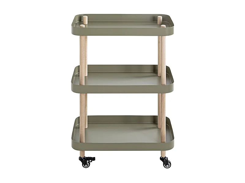 Chariot de service, desserte en bois coloris naturel et métal vert -longueur 50 x profondeur 30 x hauteur 76 cm