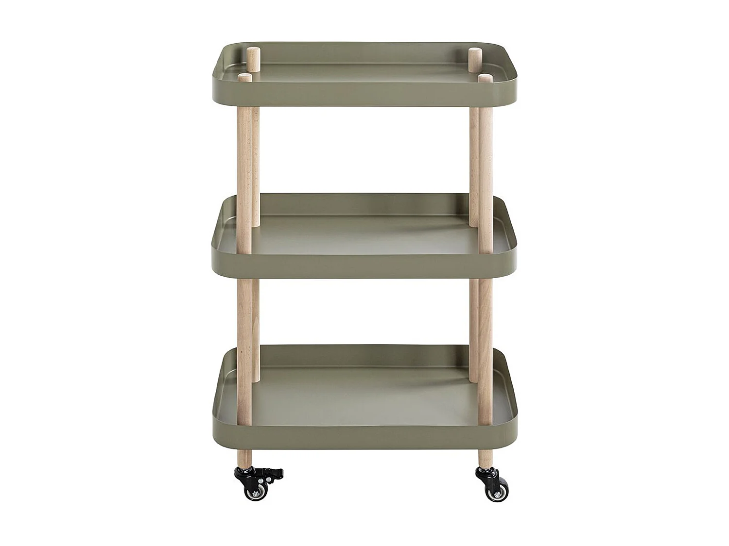 Chariot de service, desserte en bois coloris naturel et métal vert -longueur 50 x profondeur 30 x hauteur 76 cm