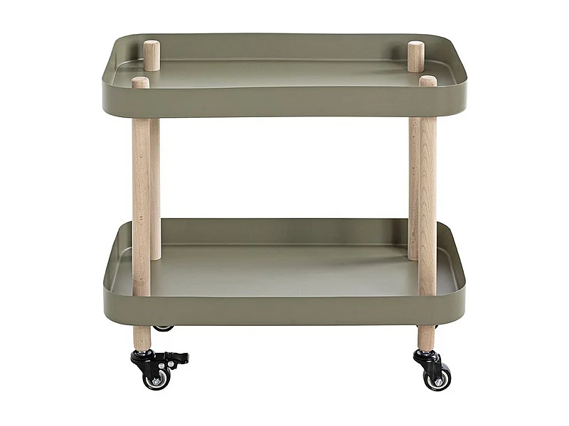 Chariot de service, desserte en bois coloris naturel et métal vert -longueur 50 x profondeur 30 x hauteur 47 cm